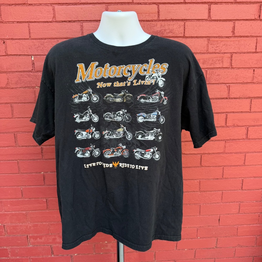 Vintage Anvil Motorcycles Live To Ride Ride‎ To Live Graphic Shirt Mens Black XL